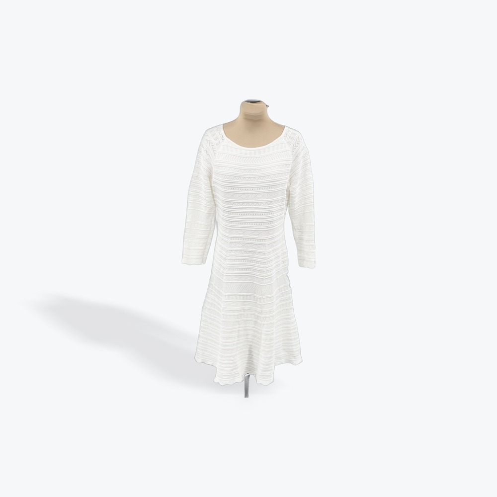 Antonio Melani Knit Dress Womens Medium White Textured 3/4‎ Sleeve Career